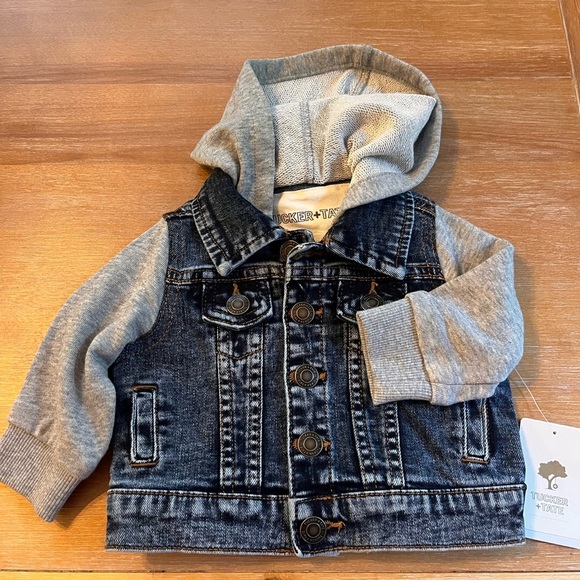 Tucker + Tate Blue Denim Jean Jacket with Gray Hoodie. Size 6M. Great gift idea! - Picture 1 of 4